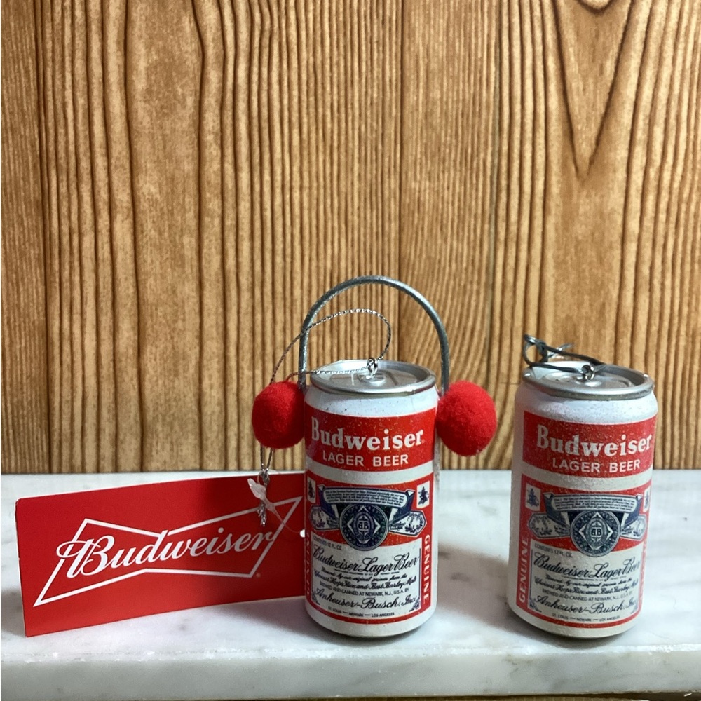 Kurt Adler Budweiser Red & White Can Ornaments (Pair)